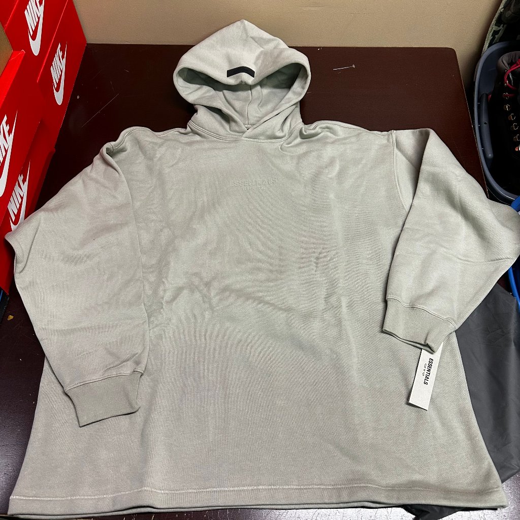 Fear Of God Mens Gray Essentials Long Sleeve Relaxed Pullover Fleece Hoodie Sz L